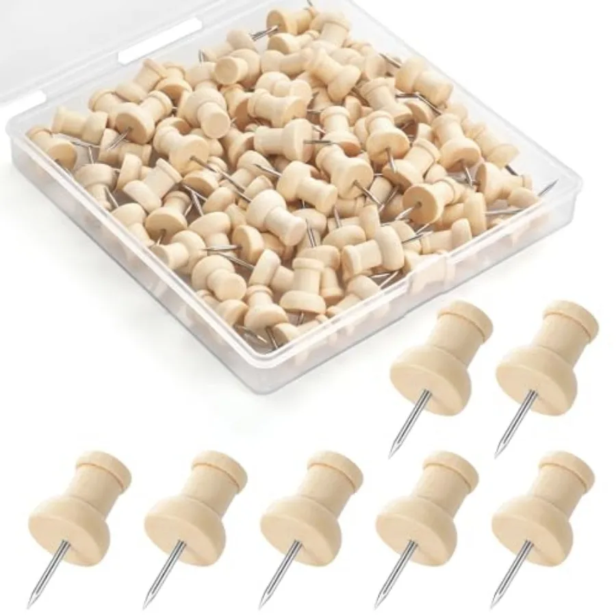 

120Pcs Wood Push Pins, Thumb Tacks for Decorative, Wooden Push Pins, Cork Board Pin, Punaises Babillard, Push Pin for Bulletin