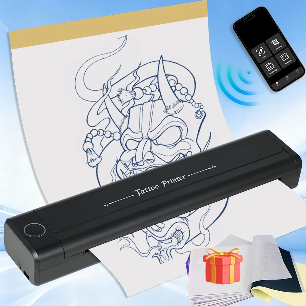 

Беспроводной трафаретный принтер для татуировки, термокопировальный аппарат, автоматическая быстрая печать для передачи татуировок, подача передачи дизайна татуировки