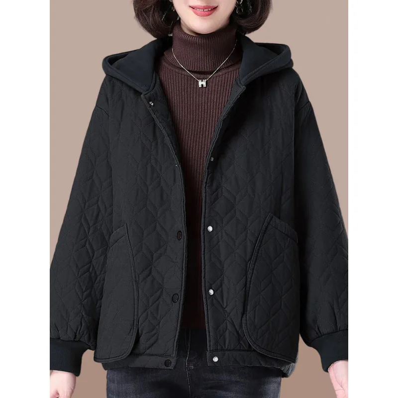 Women Hooded Parkas Coats Solid Jackets Pocket Pockets Long Sleeves Single Breasted Loose Fit Casual Office Lady 2025 Winter