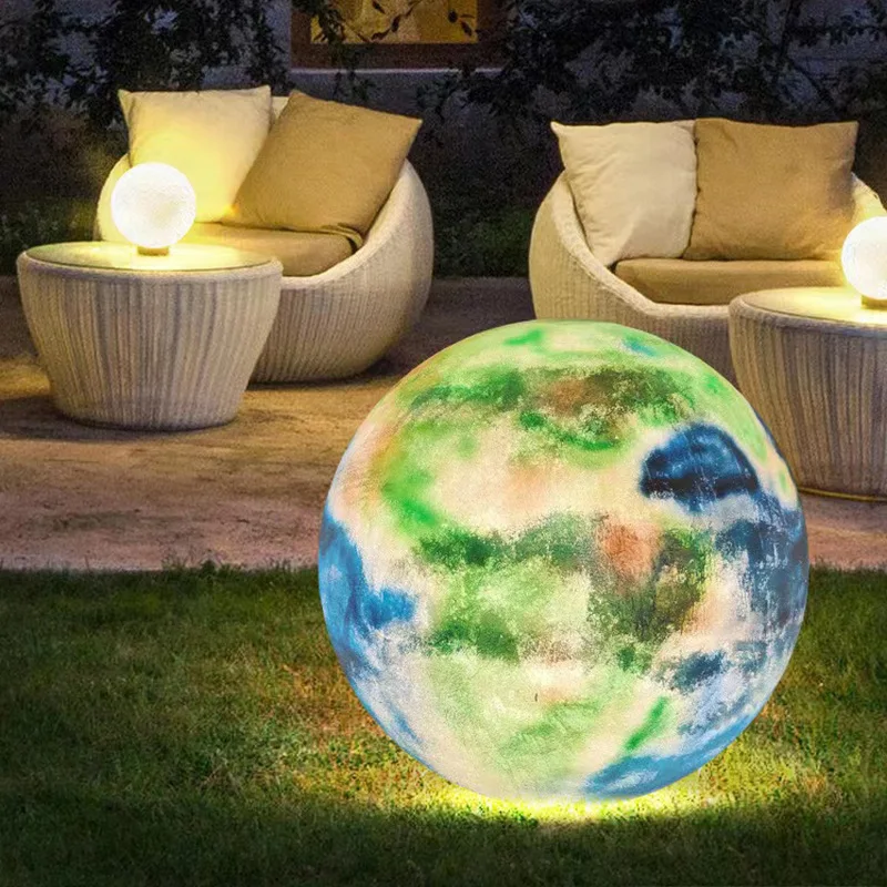 Moon outdoor lawn light, indoor fiberglass reinforced plastic relief three-color dimming ambient light Moon landscape light