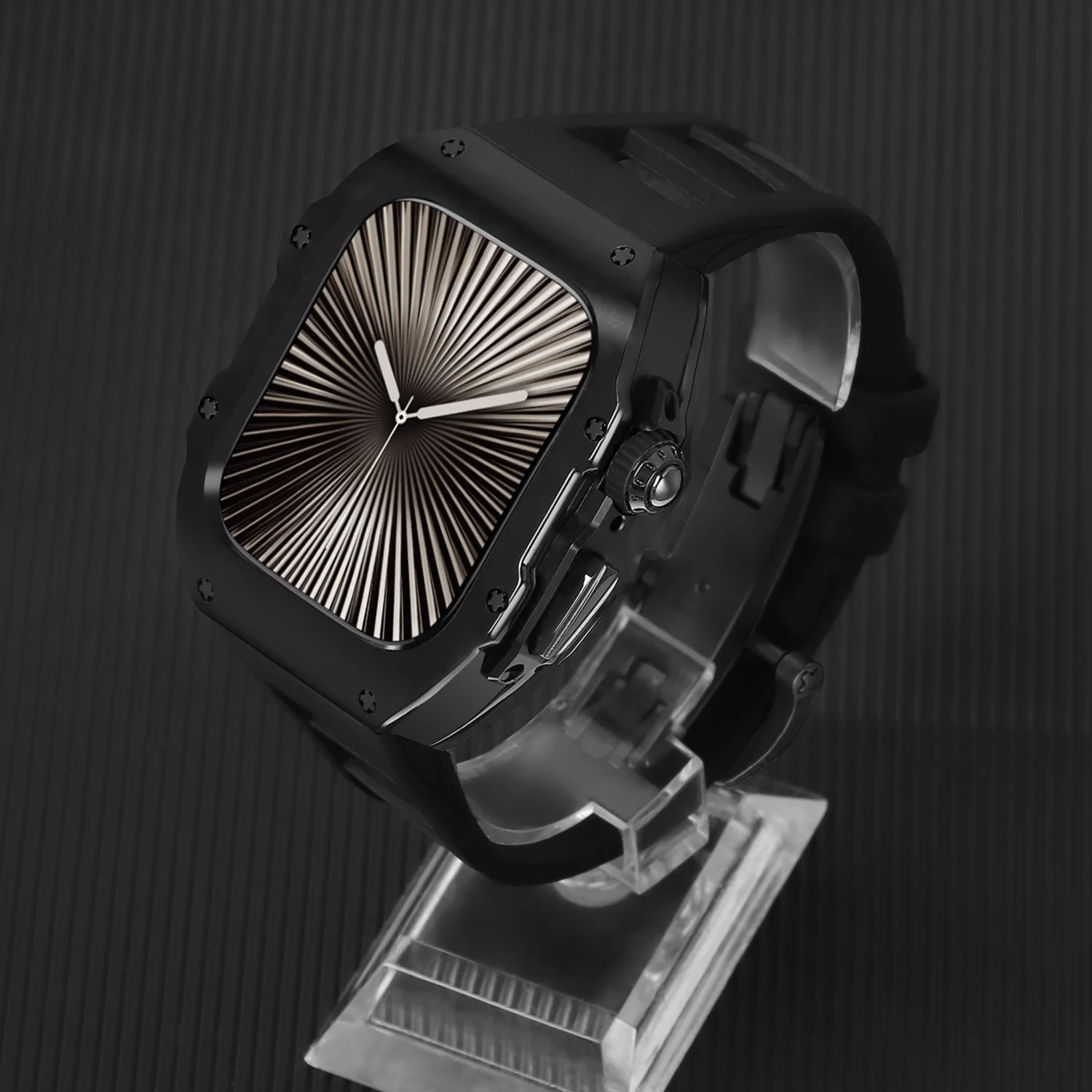 Luxury Modification Kit for Apple Watch 10 46mm 42mm Butterfly Buckle Stainless Steel Case for Iwatch Ultra2 1 49mm Fluororubber