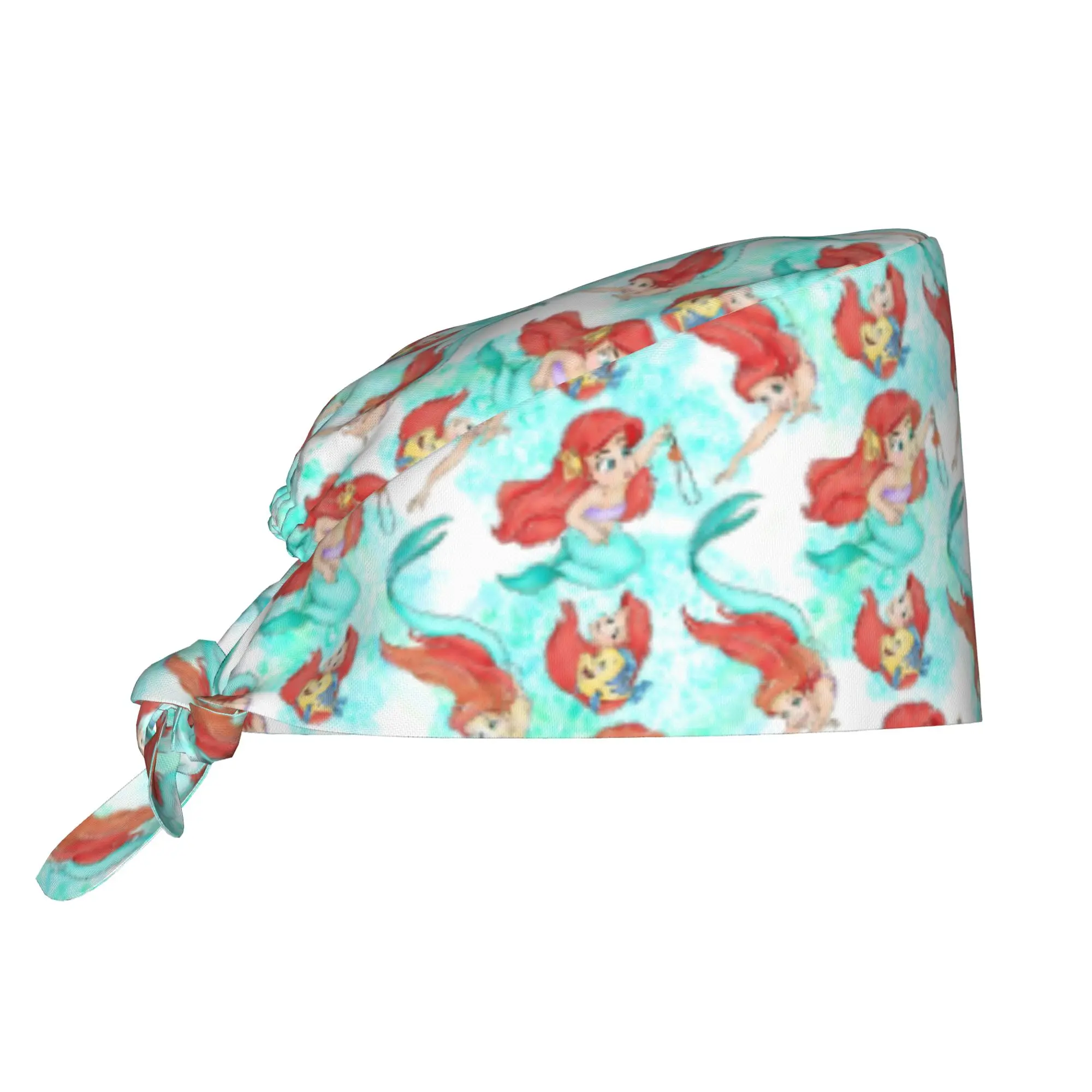 Custom Littles Anime Mermaides Scrubs Cap Surgical Hats Women Men Fish Manga Operating Room Cap Nursing Cap Lab Works Hat