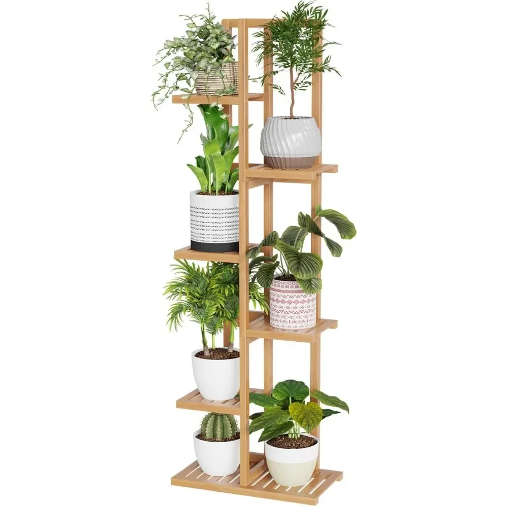 Bamboo Plant Stand Rack - Indoor & Outdoor Plant Stand 6 Tier 7 Potted Multiple Flower Planter Pot Holder