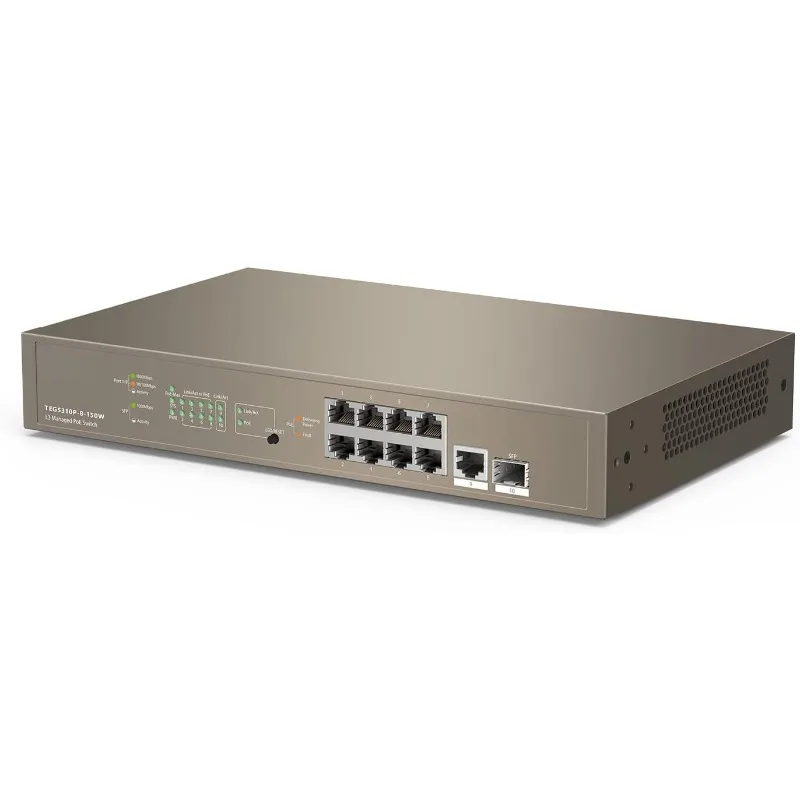 

TEG5310P, Layer-3 Gigabit Managed PoE Switch, Enterprise 10 Port PoE Switch with 8 x PoE+ @ 150W, 1 x GE Port & 1 x SFP Port