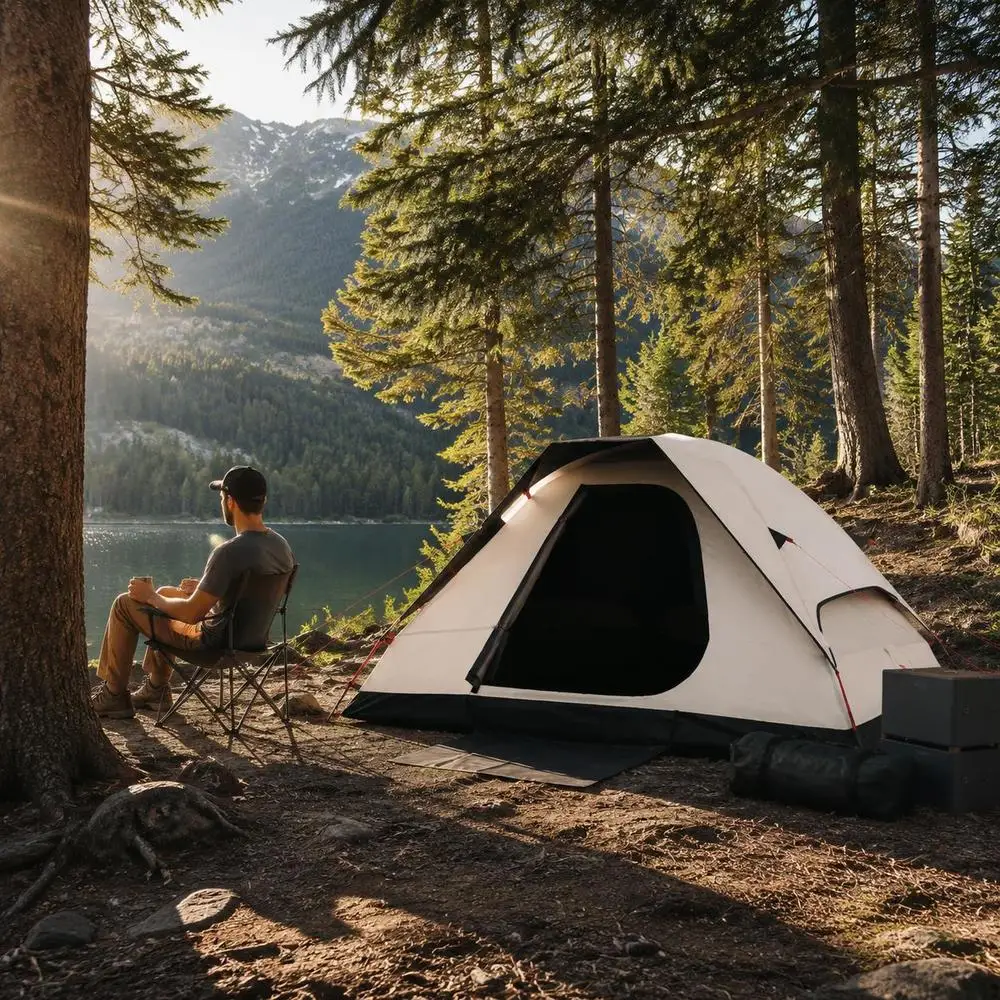 2-Personen-Kuppelzelt, Verdunkelungsstoff, leichtes Zelt für Camping, Wandern und Trekking, weiß.