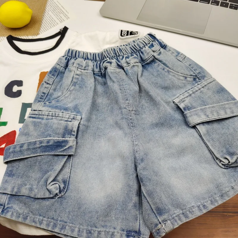 2026 Kids Shorts Boys Denim Cargo Shorts 2-8 Years Casual Summer Jeans Bottoms Waist Elastic Children Clothes Outerdoor