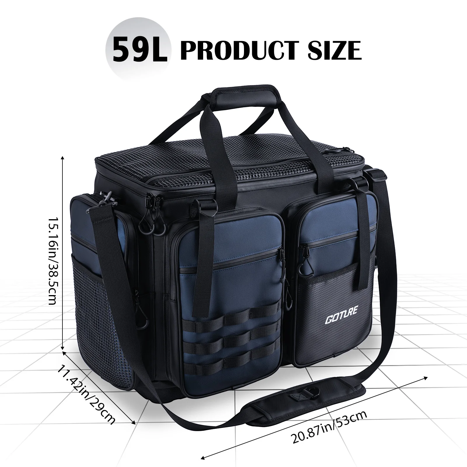 Goture 38,5*29*53 см сумка для рыболовных снастей 59L большая вместимость 1800D ПВХ водонепроницаемая сумка для хранения на плечо для путешествий на открытом воздухе, охоты