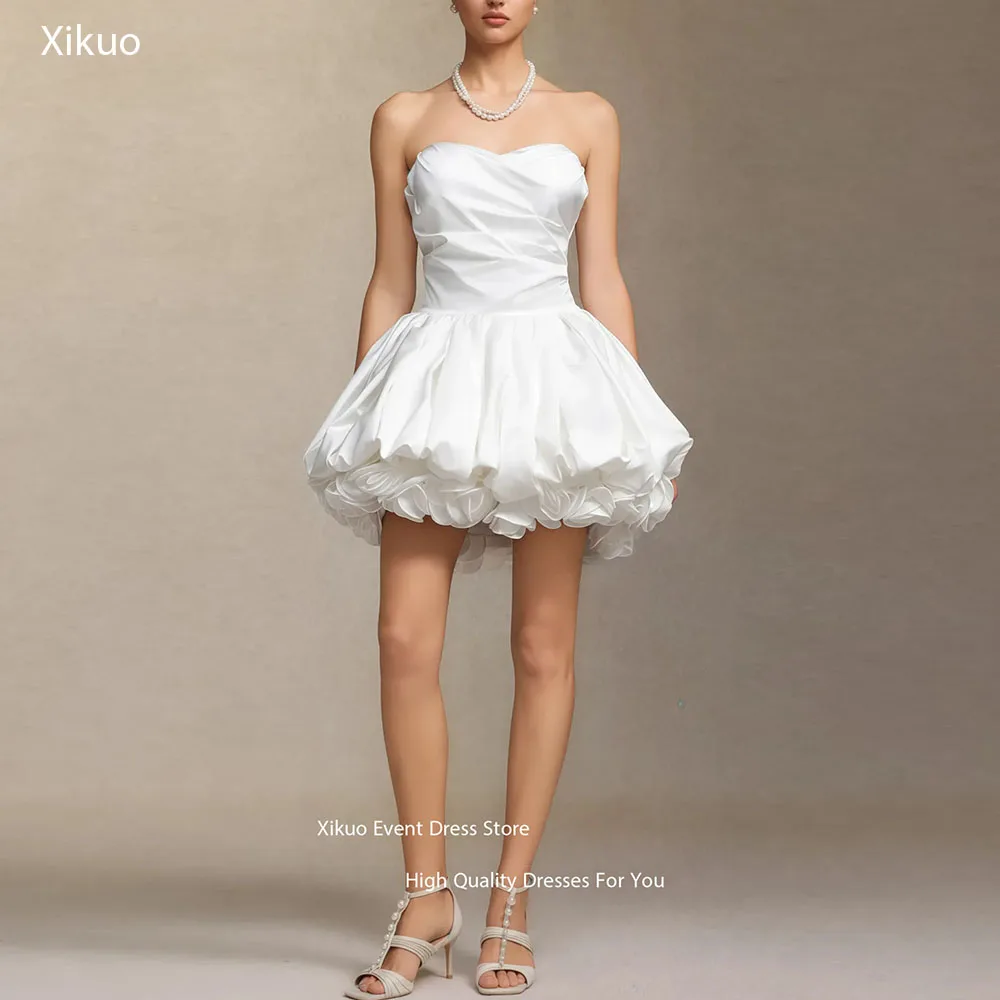 Xikuo 恋人 3D 花裾のウェディングドレスふくらん A ライン Vestidos デ ノビアロマンチックなミニ丈ローブデマリーカスタマイズ