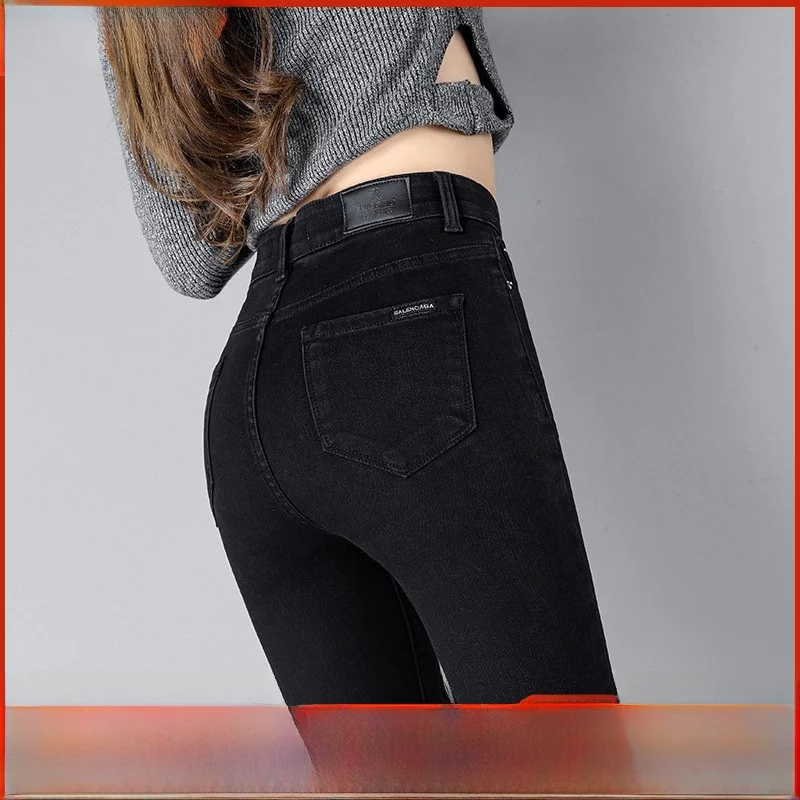 

High Waist Elastic Denim Jeans Women's Spring 2025 Slimming Faion Tight Bla Small Foot Pants Commute Sle Cosite Fabric