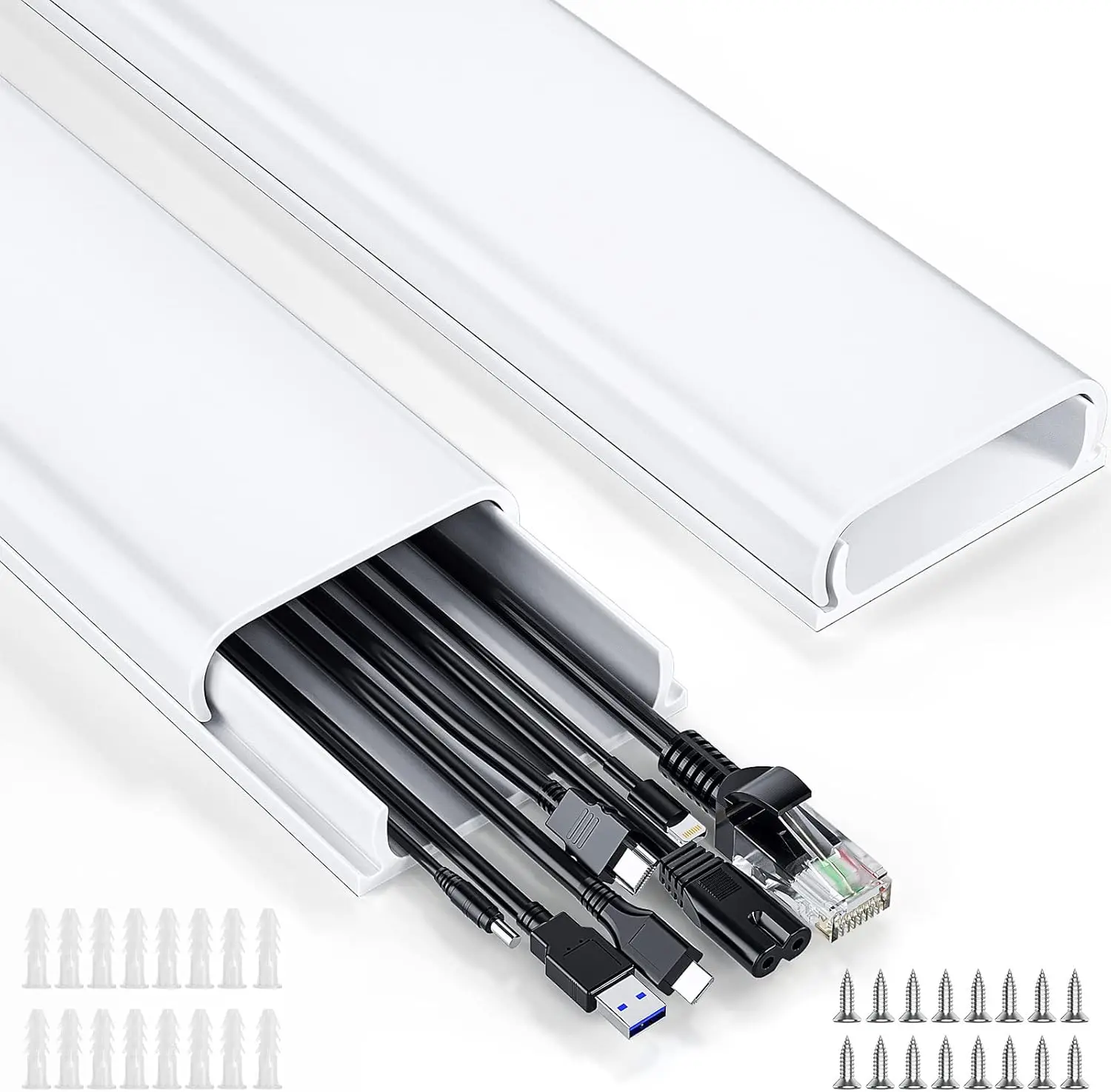 

Кабель-канал для проводов длиной 62,8 дюйма (на 6-8 кабелей), органайзер для скрытия кабелей для телевизора на стене, белый, 4X L15.7 W2.36 H0.75 дюйма