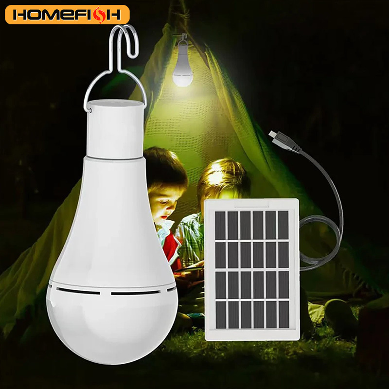  HOMEFISH LED Solar Bulb Light Waterproof Outdoor Charged Hanging Emergency Sunlight Powered Lamp Portable Powerful Indoor House 