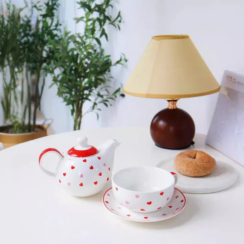 Teapot Set with Cups, Mother-Daughter Teapot and Heart Design Ceramic Tea Set for Afternoon Tea at Home, Tea Gift