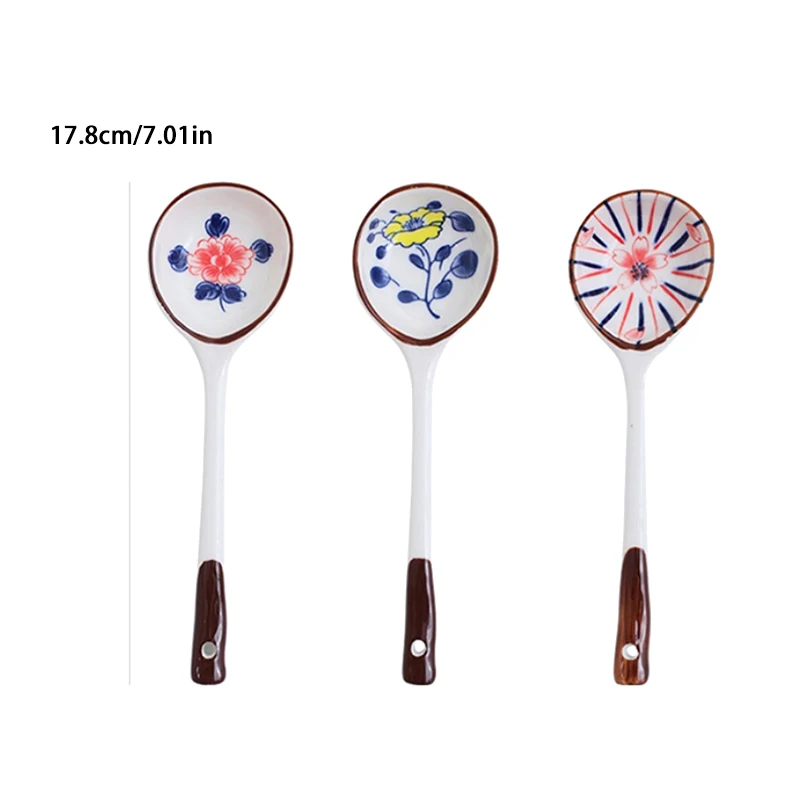 4/6Pieces Gift Set Household Ceramic Spoon Hand-painted High-value Long-handled Spoon Creative Dessert Spoon Outdoor Tableware