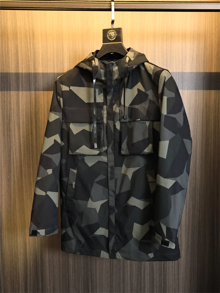 

Tech Fiber Cosite Fabric Men's Color Blo Hooded Jaet Coat Stand Fit Faion Urban Sle Spring Autumn Long Sve