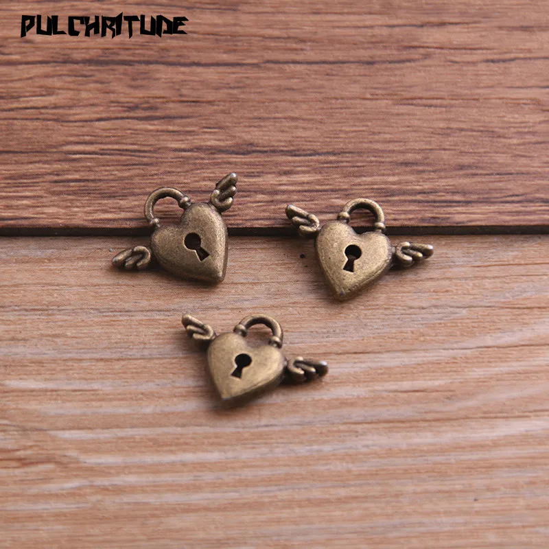 20PCS 12*16mm Two Color Vintage Metal Zinc Alloy Wing love Heart Charms Fit Jewelry Pendant Charms Makings