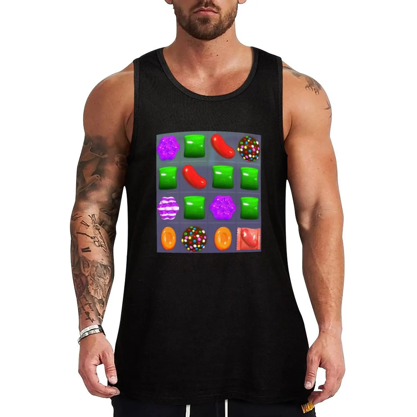 Candy Combo Candy Crush Tank Top Camiseta anti-suor para treino, que absorve a umidade