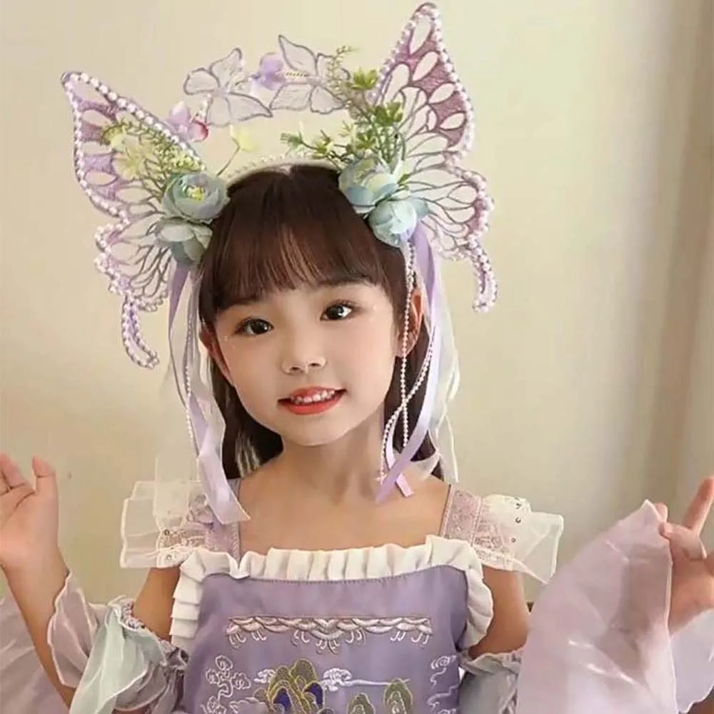 

Elegant Sweet Butterfly Fairy Hair Hoop Mesh Kawaii Elf Ear Headband Lolita Headwear Children's Headdress Party