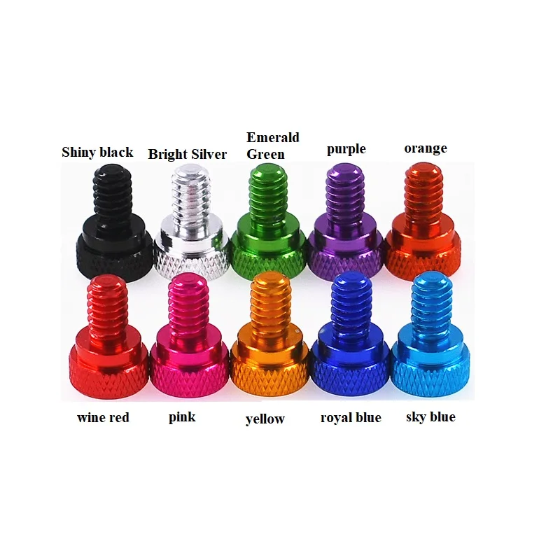 10Pcs Mixed Color Anodized Aluminum Thumb Screws - 6#-32 & 1/4-20 UNC Threads, Knurled Hand-Tightened Design for PC Side Panels