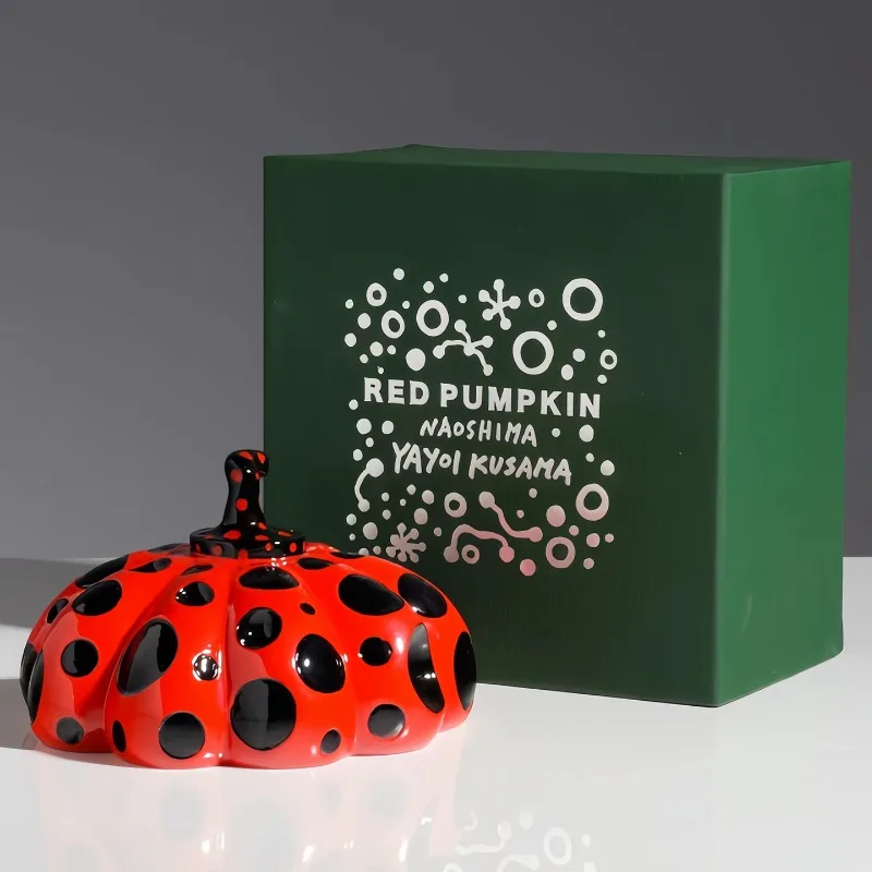 Polka-dot Pumpkin, Art Reproduction Sculpture (red Background with Black Dots), Art Ornament for Home Decor Gift