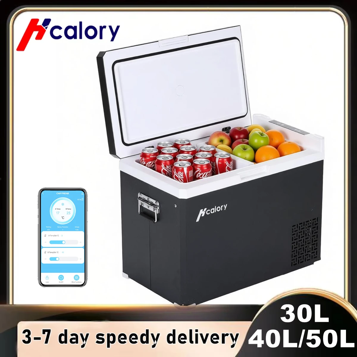 Hcalory 30L/40L/50L Dual-Zone Kompressor-Kühlschrank mit APP-Steuerung 12V/24V/230V Tragbarer Kühlschrank für Auto, Wohnmobil, Camping, Boot