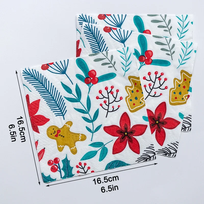 20pcs/Pac 33cm 2-Ply Christmas Elements Printed Napkins Party Decoration Flower Paper Napkins Butterfly Bone Bart Paper