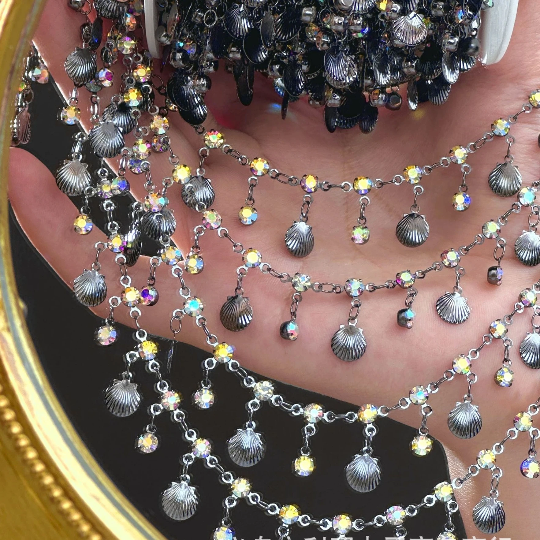 1 Meter glänzende Zirkon-Muschel-Seestern-Anhänger mit Messingkette für DIY-Halsketten, Armbänder, Sommer-Schmuck, Bastelmaterialien – Detail 6