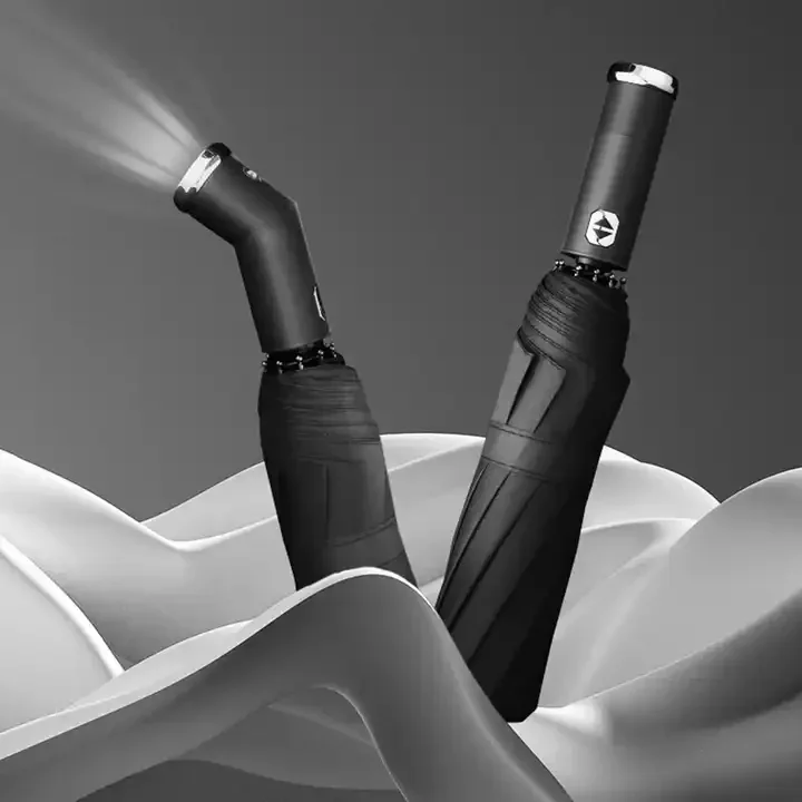 Fully Automatic Umbrella Sunscreen Sunshade Sun Umbrella Dual Use with LED Flashlight Business 3 Fold Umbrella