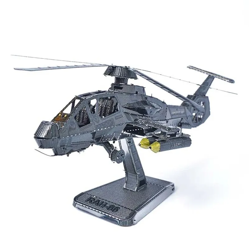 3D Metal Puzzle Comanche RAH-66 Attack helicopter DIY Handmade Assembly Model Puzzles Building Blocks Toys For Kids