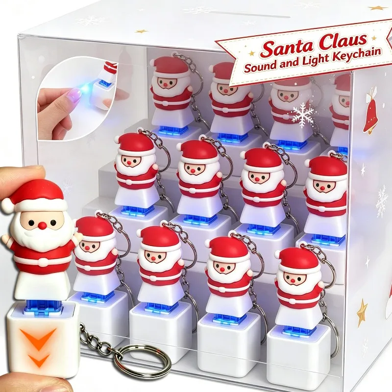 1/2Pcs Luminous Voice Santa Claus Keyboard Keychain Cartoon Sound Light Christmas Santa Backpack Pendants Stress Relief Keyrings