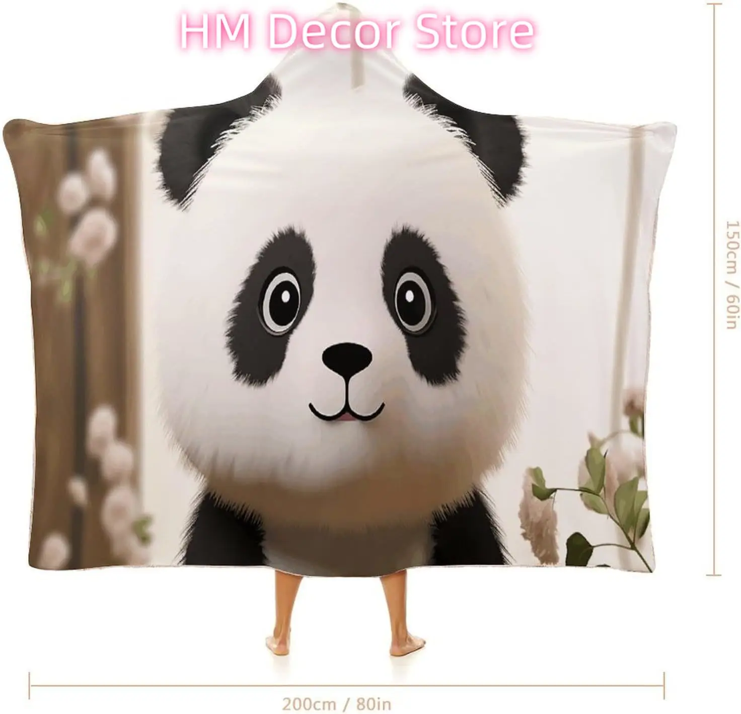 Cute White Panda Wearable Hooded Blanket, Ultra Soft Arctic Velvet Cape Cloak Unisex - Cozy Wearable Blanket