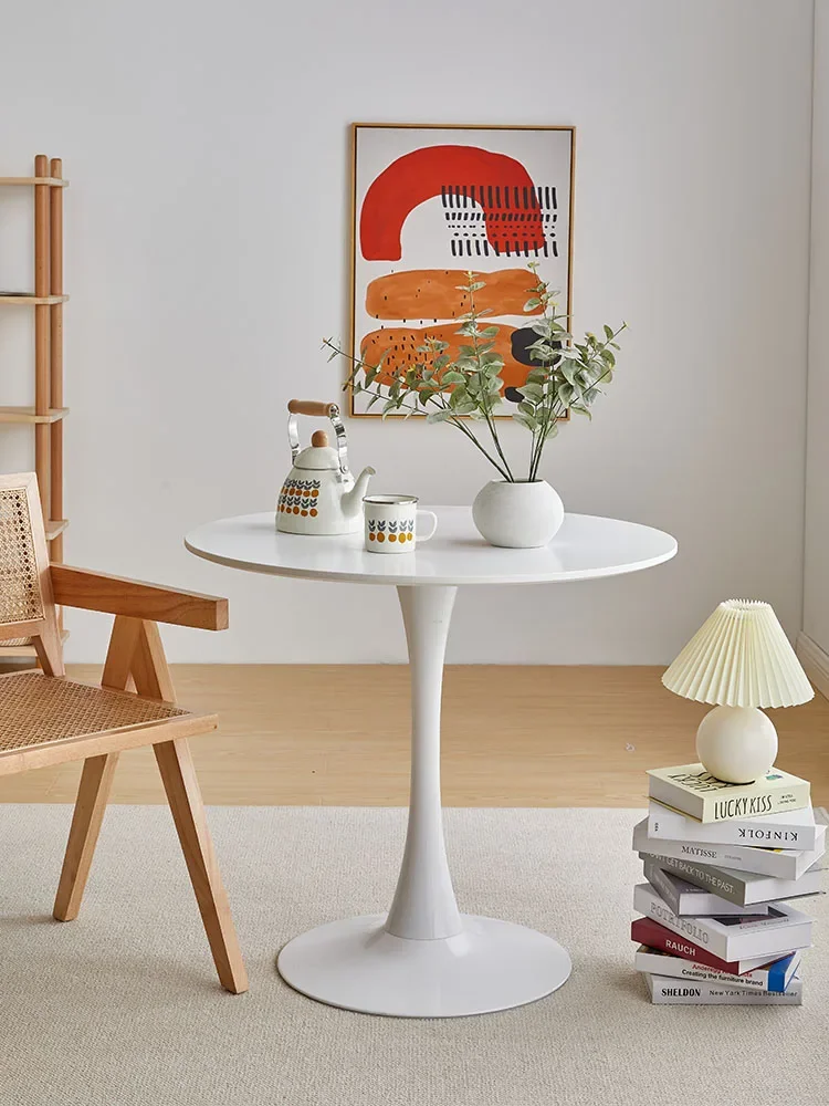 

Nordic white simple tulip small round dining table small balcony to discuss coffee table leisure table and chair combination.