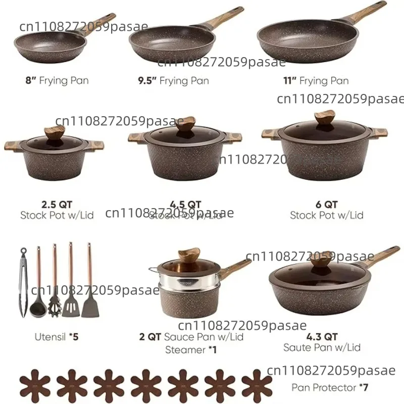 26PCS non-stick aluminum kitchen cookware set wholesale brown induction cooking pots and pans set