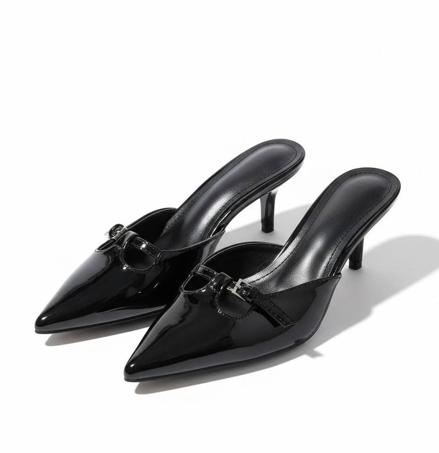 Elegant Slingbacks Women Sandals summer 2025 Luxury Desinger Pointed Toe Chic Buckle Black Party High Heels Lady Mules Shoes