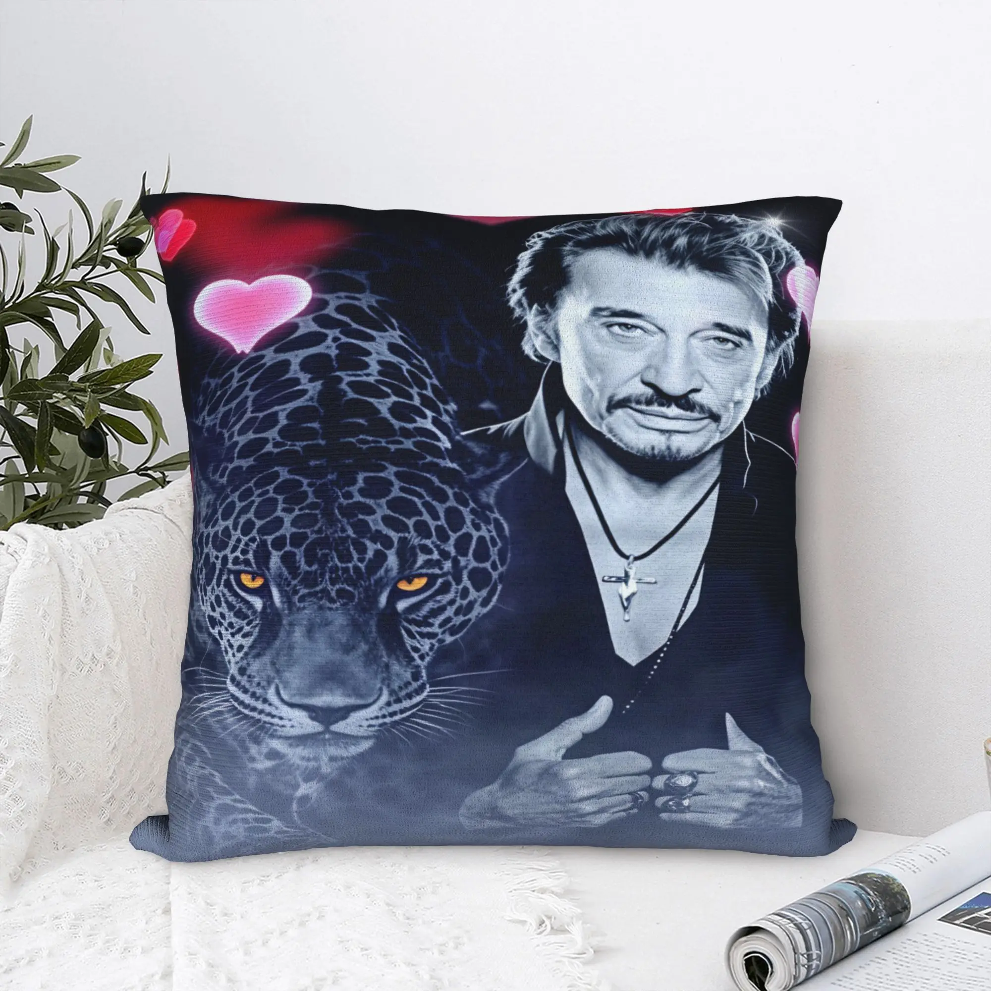 Rock Star Johnny Hallyday Print Pillow Cover  Novelty Pillow Case For Living Room Chair Comfy Pillowcases Gift Idea