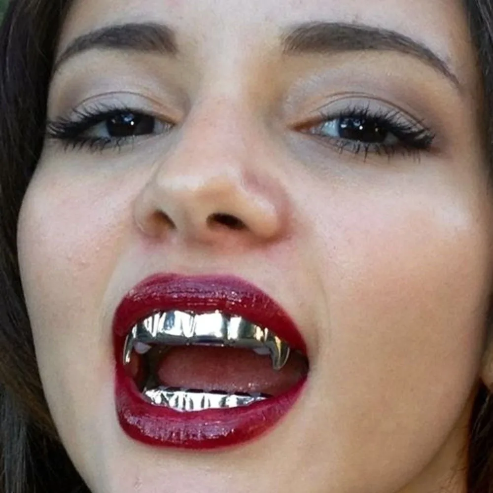 Fashion Top Bottom Set Teeth Grillz Durable Comfortable Dental Grills Unique Shiny Glossy Halloween Tooth Party