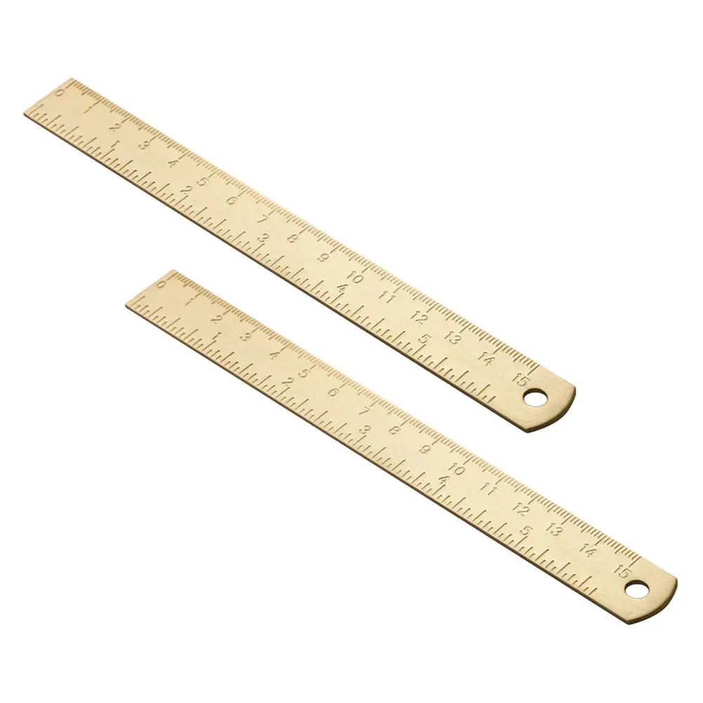 2Pcs Portable Brass Bookmark Ruler Long-Lasting Vintage Straight Ruler Multi-Function Measuring Tool Study Accessory Drawing