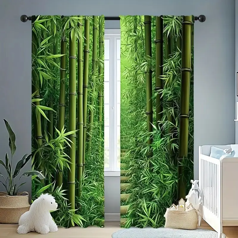 Forest landscape printed curtains, Christmas decorations, bedroom and living room decoration, home decoration, room decoration