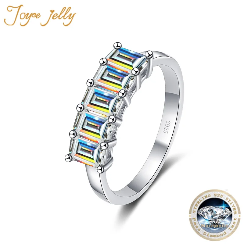 

JoyceJelly 5 Stones 2.5CT D Color Emerald Cut Moissanite Rings For Women Sparkling 925 Sterling Sliver Wedding Fine Jewelry GRA