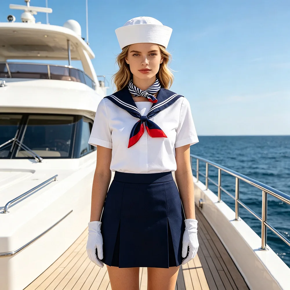 Men Women Sail Hat White Captain Caps Costume Cosplay Party Performance Accessory Dressing Up Bonnets Adult and Child Sailor Hat
