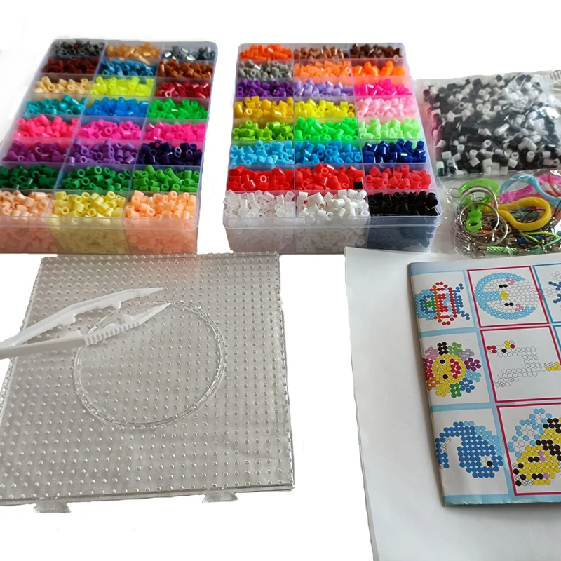 Perler Beads Kit 5mm/2.6mm Hama Beads Whole Set with Pegboard and Iron 3D Puzzle DIY Toy Kids Creative Handmade Craft Toy Gift