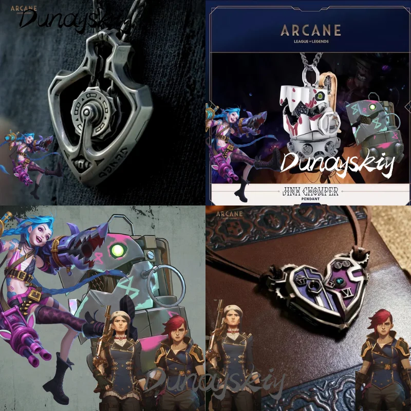 LOL League of Arcane 2 Jinx Caitlyn Vi Pendant Copper Necklace Accessories Games Cosplay Ornament Unisex Costumized Silver Gold