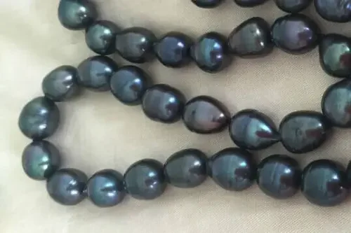 NEW 10-12mm baroque tahitian black green pearl necklace 18inch