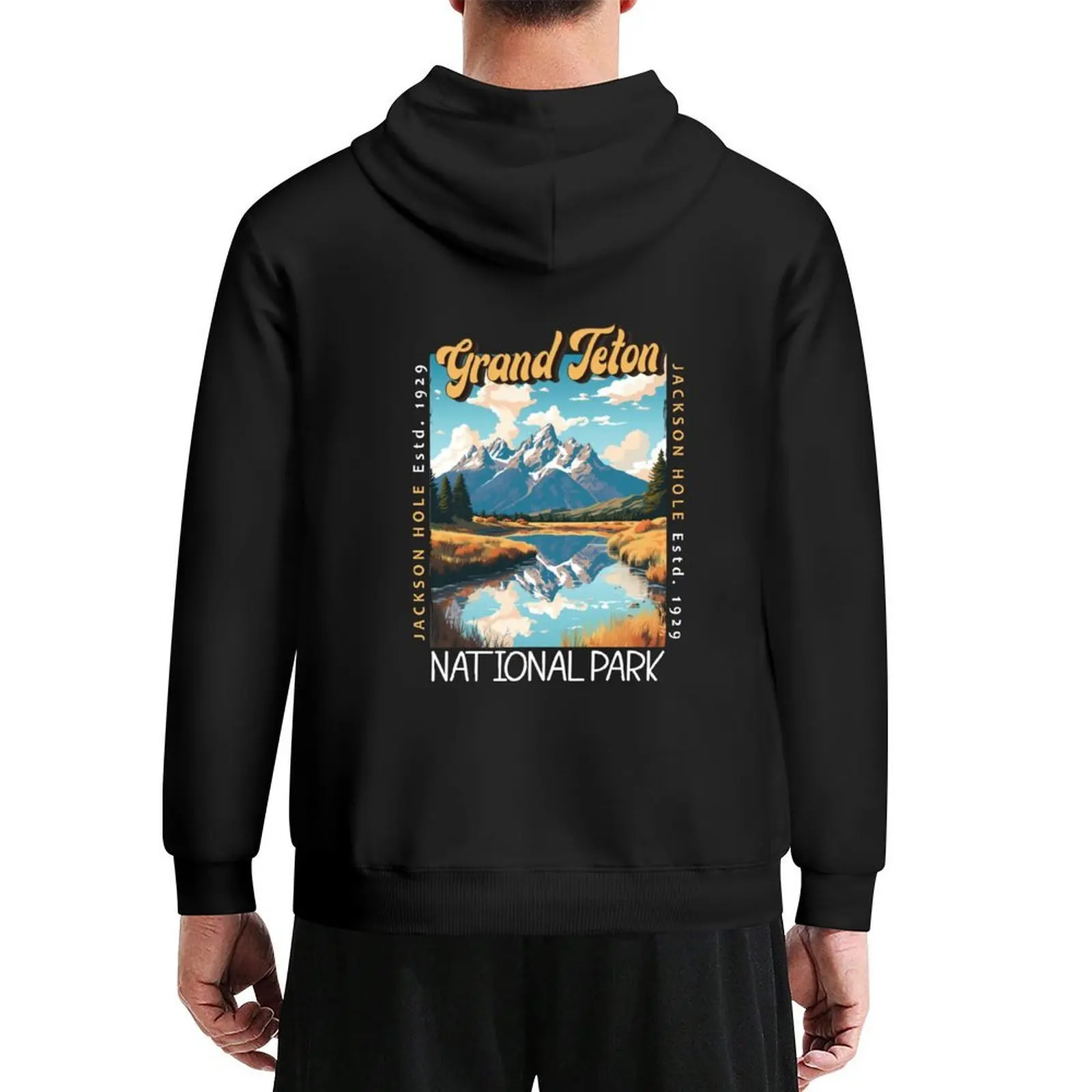 

Grand Teton National Park Jackson Hole Distressed Hoodie hooded shirt autumn men's winter sweater hoodie streetwear