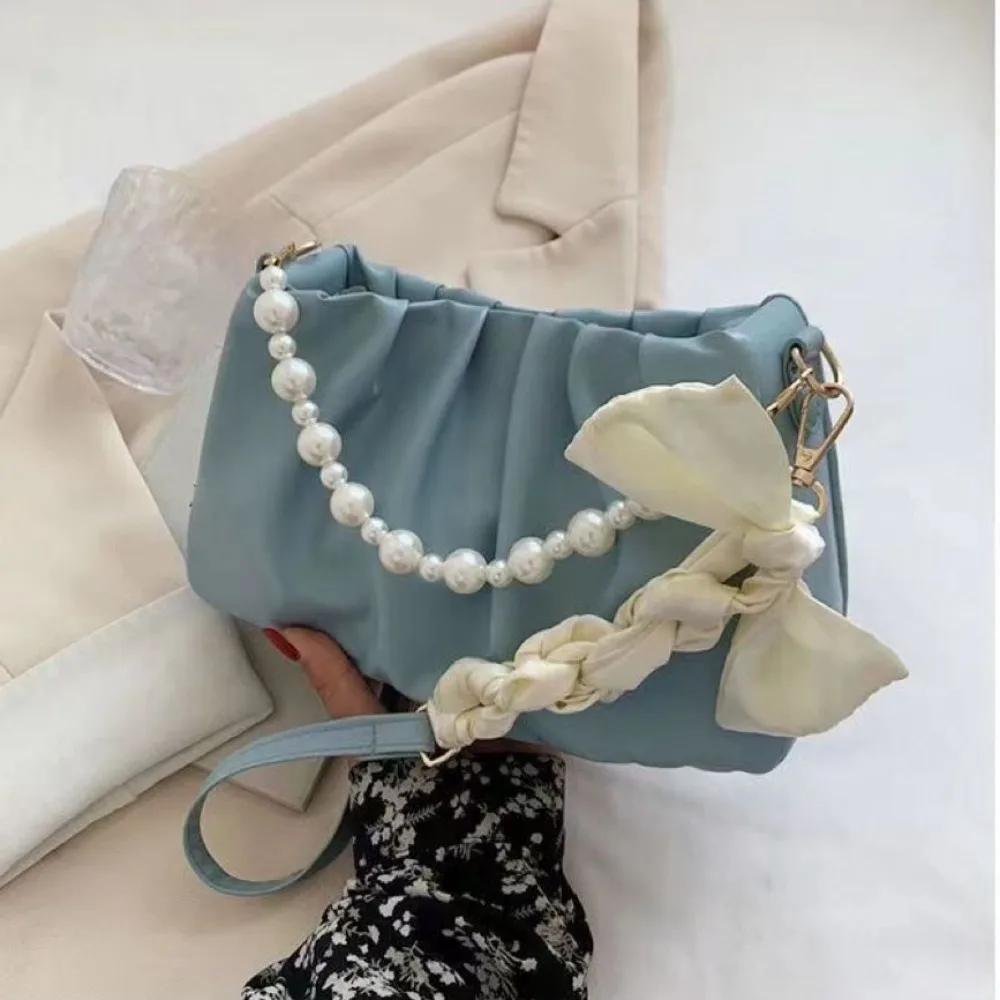 

Portable Korean Cloud Shoulder Bag Luxury PU Leather Pearl Shoulder Bag Small Sweet Women's Handbags Purses