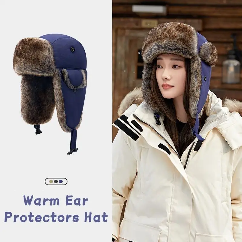 

Warm Mens Women Trapper Cap Aviator Trooper Earflap Winter Flaps Ski Hat Unisex Bomber Hats Winter Outdoors Fur Earflap Ski Hat
