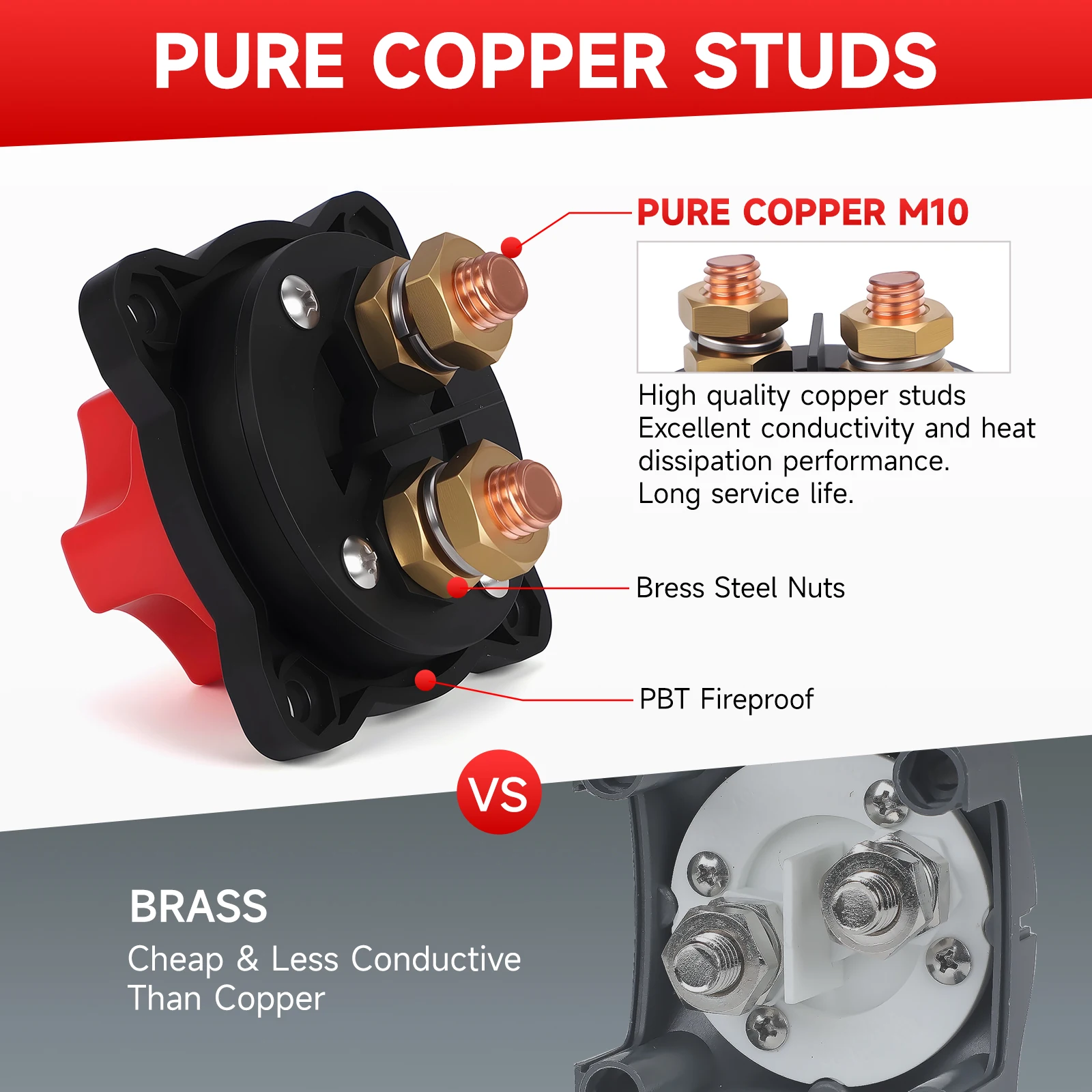 Nouveau 12-48V M10 interrupteur de déconnexion de batterie de voiture 2 positions 300A interrupteur de batterie Marine interrupteur de coupure de batterie en cuivre pour camion de bateau