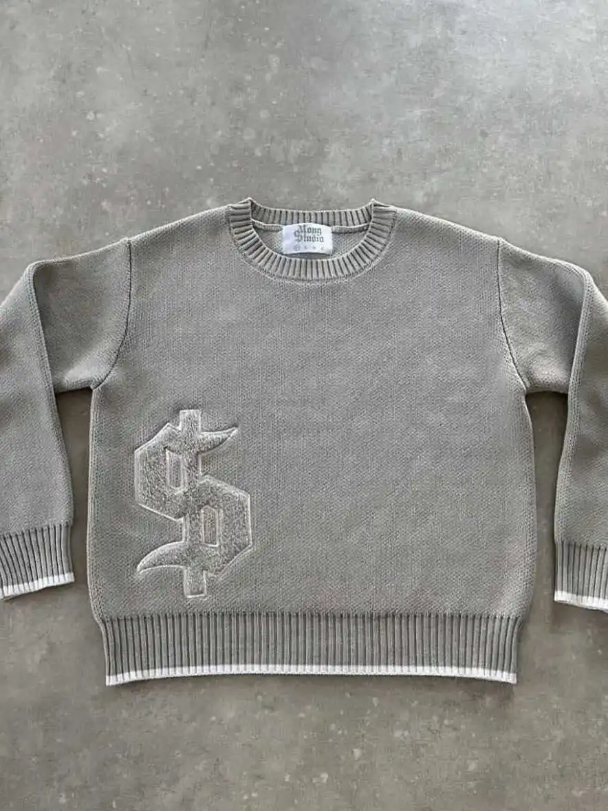 

Свободный вязаный свитер с круглым вырезом, повседневный уличный стиль, модный универсальный топ для мужчин, удобный, из смесового хлопка, с длинными рукавами