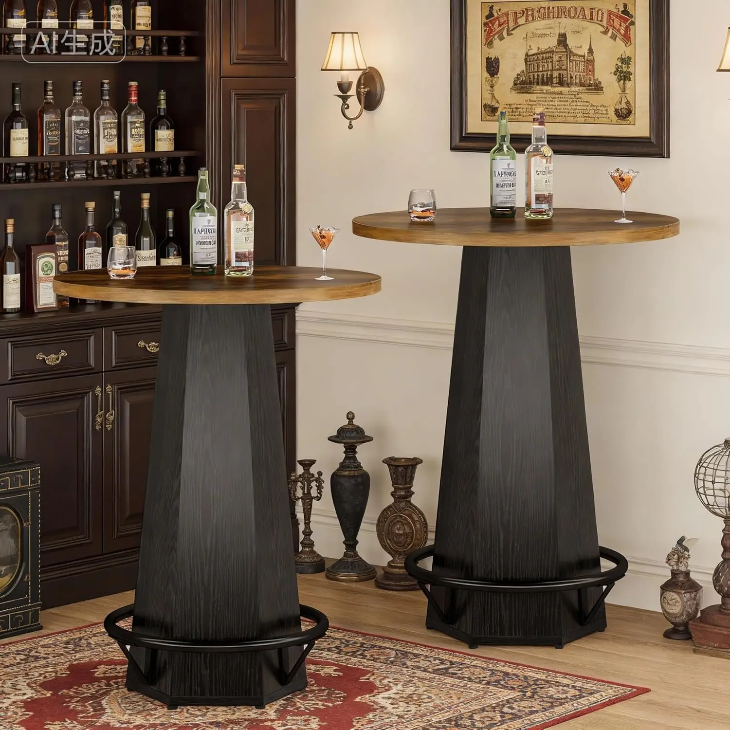 

Комплект круглого барного стола 39,4 дюйма (100 см) для бистро, коктейльный, с металлической подставкой для ног, в индустриальном стиле, для дома, для небольших помещений, коричневый/черный, на заказ