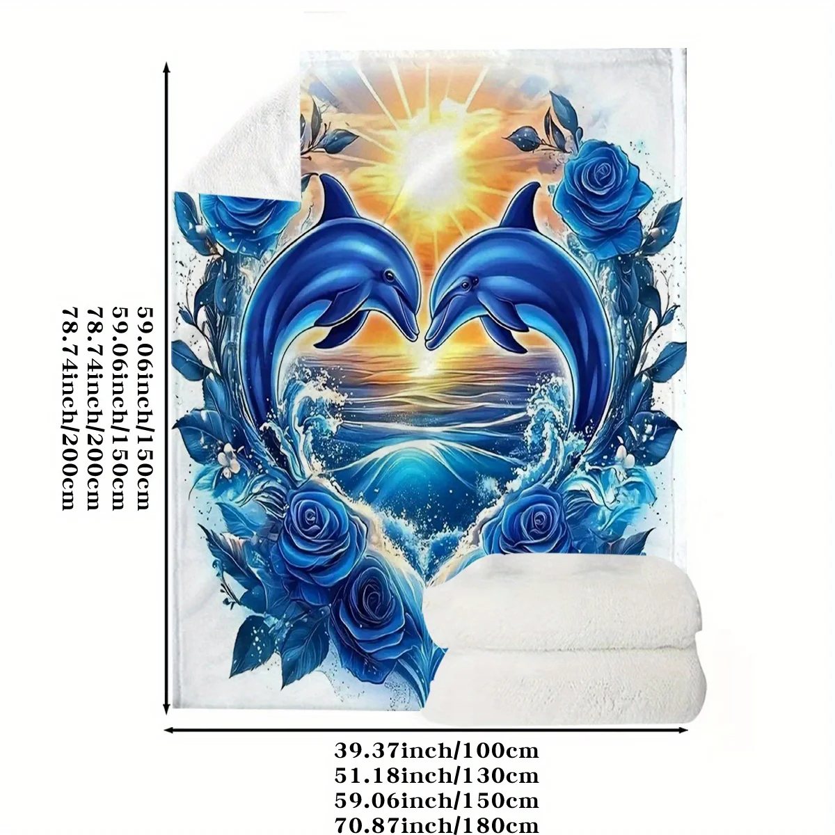 1pc of Blue Rose Heart Dolphin High-definition Digital Print Flannel Blanket, Soft and Warm Blanket - Suitable for Sofas, Office