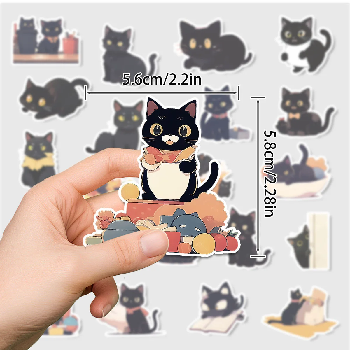 10/30/50PCS Cute Black Cat Cartoon Graffiti Sticker Decorative Water Cup Phone Case Laptop Luggage Refrigerator Decal Kids Toy